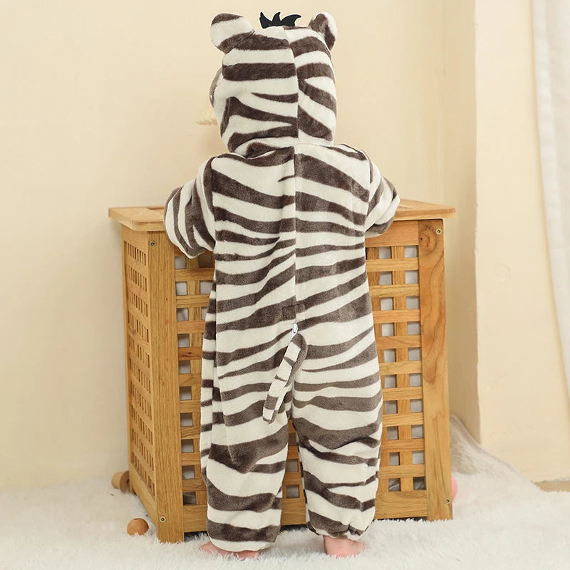 Grenouillère Déguisement Bébé 6-12 Mois - Noir, En Flanelle Douce, Avec Capuche Animal