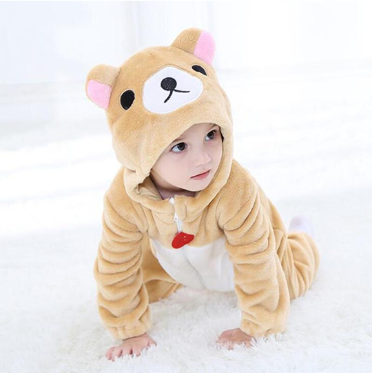 Grenouillère Enfant Polaire à Capuche - Fille Ou Garçon - Uni Avec Capuche Ours - Chaud Et Doux Pour La Maison